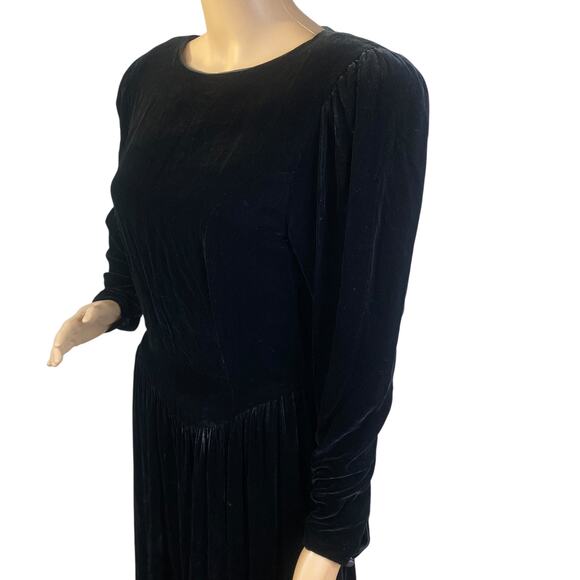 Vtg 80s Joanie Char Black Velvet Basque Waist Gothic Midi Dress SZ 8 - Picture 4 of 10